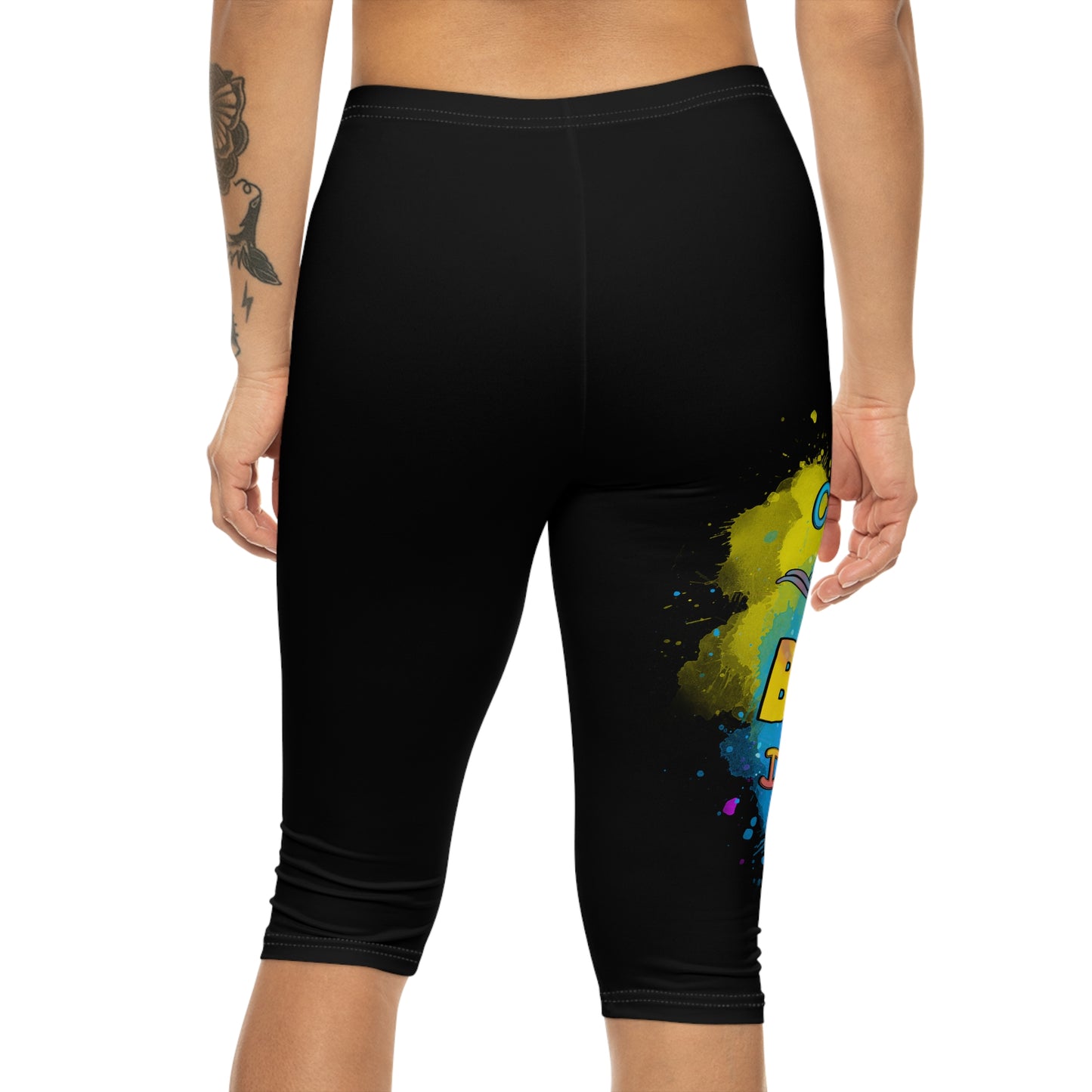 Bold Black Pride Capri Leggings, Colorful Fitness Pants, Yoga Wear, Black