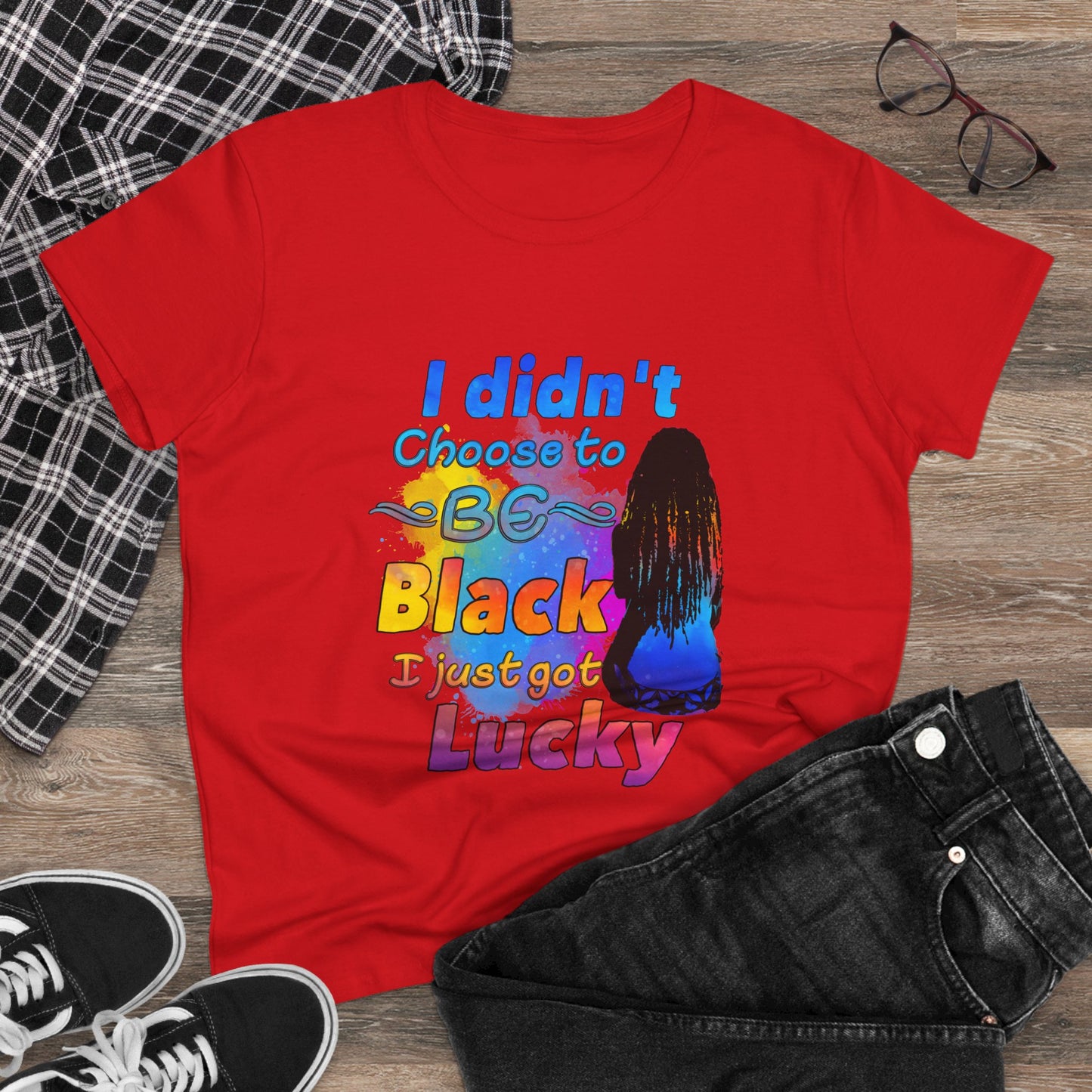 Melanin black pride - RASTA- Didn’t Choose To Be Black-Women's Heavy Cotton Tee