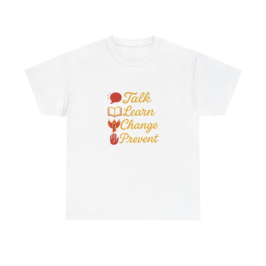 Empowering Unisex Heavy Cotton Tee - Talk Learn Change Prevent, [...]