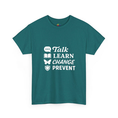Empowering Message Tee - Talk, Learn, Change, Prevent, Unisex Fashion Top,