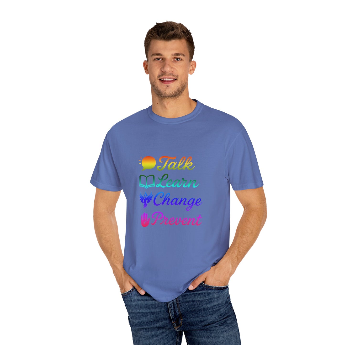 Inspirational Unisex T-Shirt - Talk Learn Change Prevent, Motivational Gift,