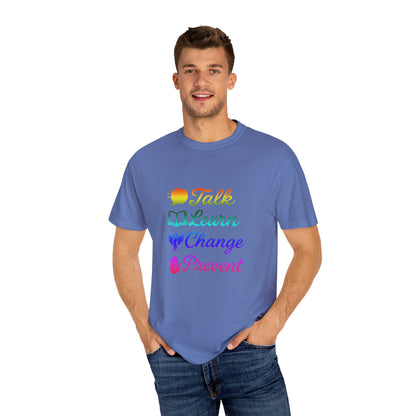 Inspirational Unisex T-Shirt - Talk Learn Change Prevent, Motivational Gift,