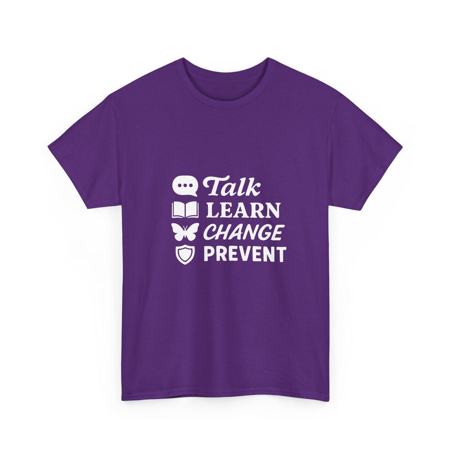 Gambling Addiction Recovery Awareness T-Shirt – Talk Learn Change Prevent Tee – bold white