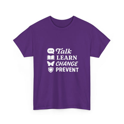 Gambling Addiction Recovery Awareness T-Shirt – Talk Learn Change Prevent Tee – bold white
