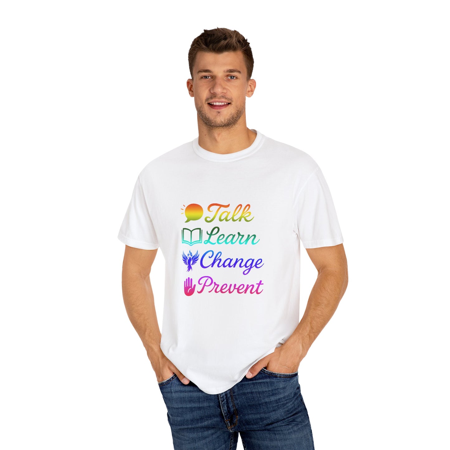 Inspirational Unisex T-Shirt - Talk Learn Change Prevent, Motivational Gift,