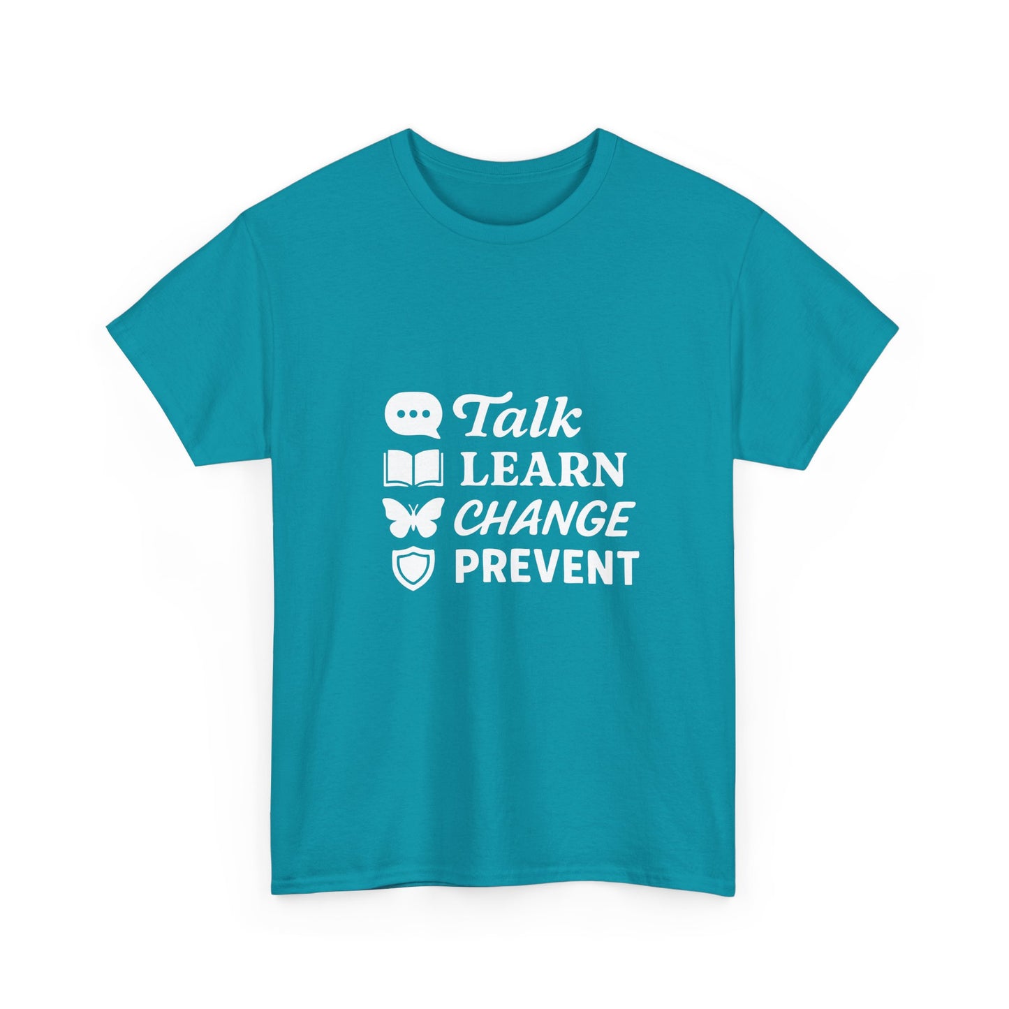 Gambling Addiction Recovery Awareness T-Shirt – Talk Learn Change Prevent Tee – bold white