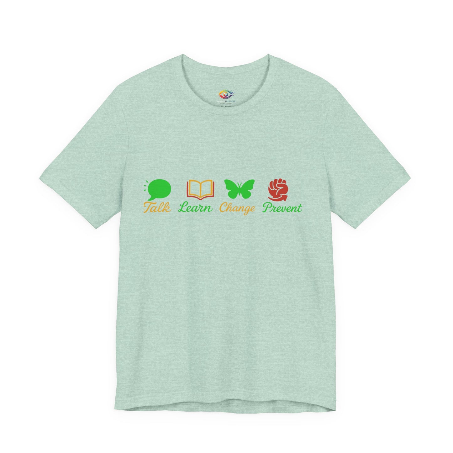 Talk Learn Change Prevent Gambling Addiction Recovery T-Shirt – red–black–green tricoloDesign by GambleFreeGear”