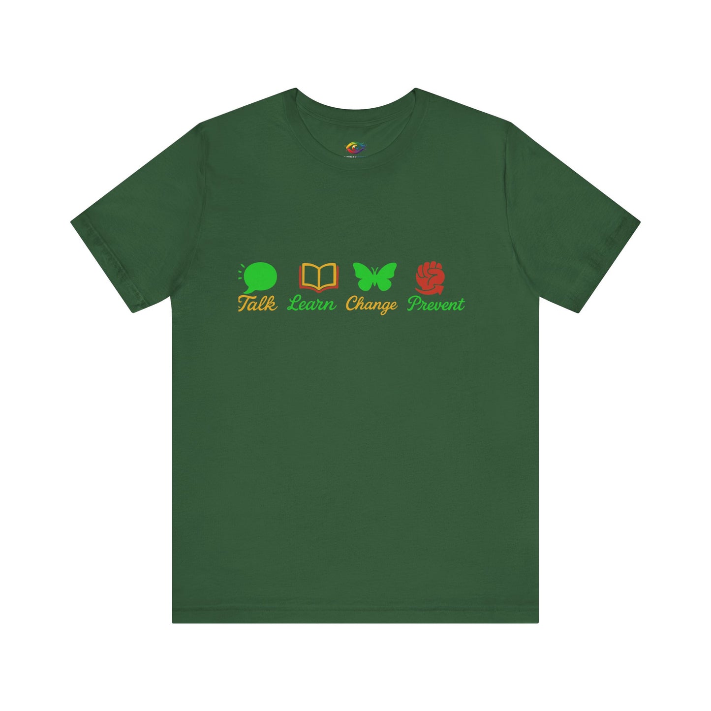 Talk Learn Change Prevent Gambling Addiction Recovery T-Shirt – red–black–green tricoloDesign by GambleFreeGear”