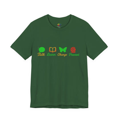 Talk Learn Change Prevent Gambling Addiction Recovery T-Shirt – red–black–green tricoloDesign by GambleFreeGear”