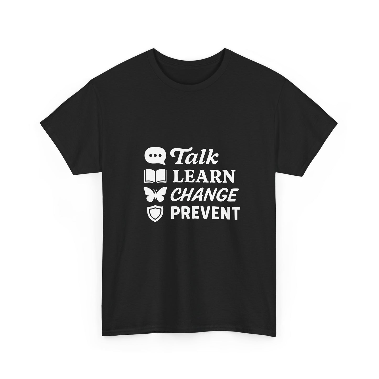 Gambling Addiction Recovery Awareness T-Shirt – Talk Learn Change Prevent Tee – bold white