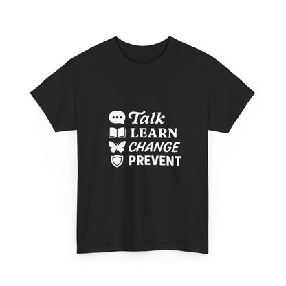 Gambling Addiction Recovery Awareness T-Shirt – Talk Learn Change Prevent Tee – bold white