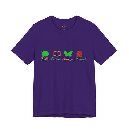 Talk Learn Change Prevent Gambling Addiction Recovery T-Shirt – red–black–green tricoloDesign by GambleFreeGear”