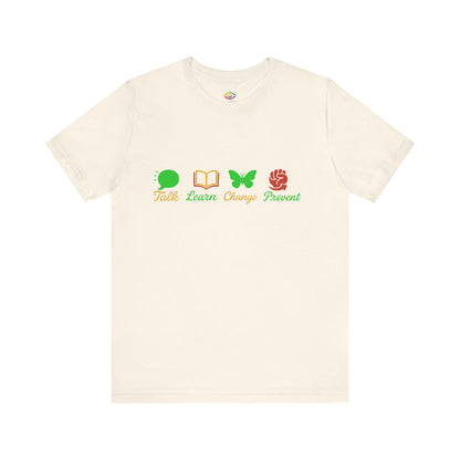 Talk Learn Change Prevent Gambling Addiction Recovery T-Shirt – red–black–green tricoloDesign by GambleFreeGear”