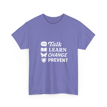 Gambling Addiction Recovery Awareness T-Shirt – Talk Learn Change Prevent Tee – bold white