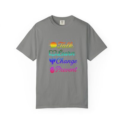 Inspirational Unisex T-Shirt - Talk Learn Change Prevent, Motivational Gift,