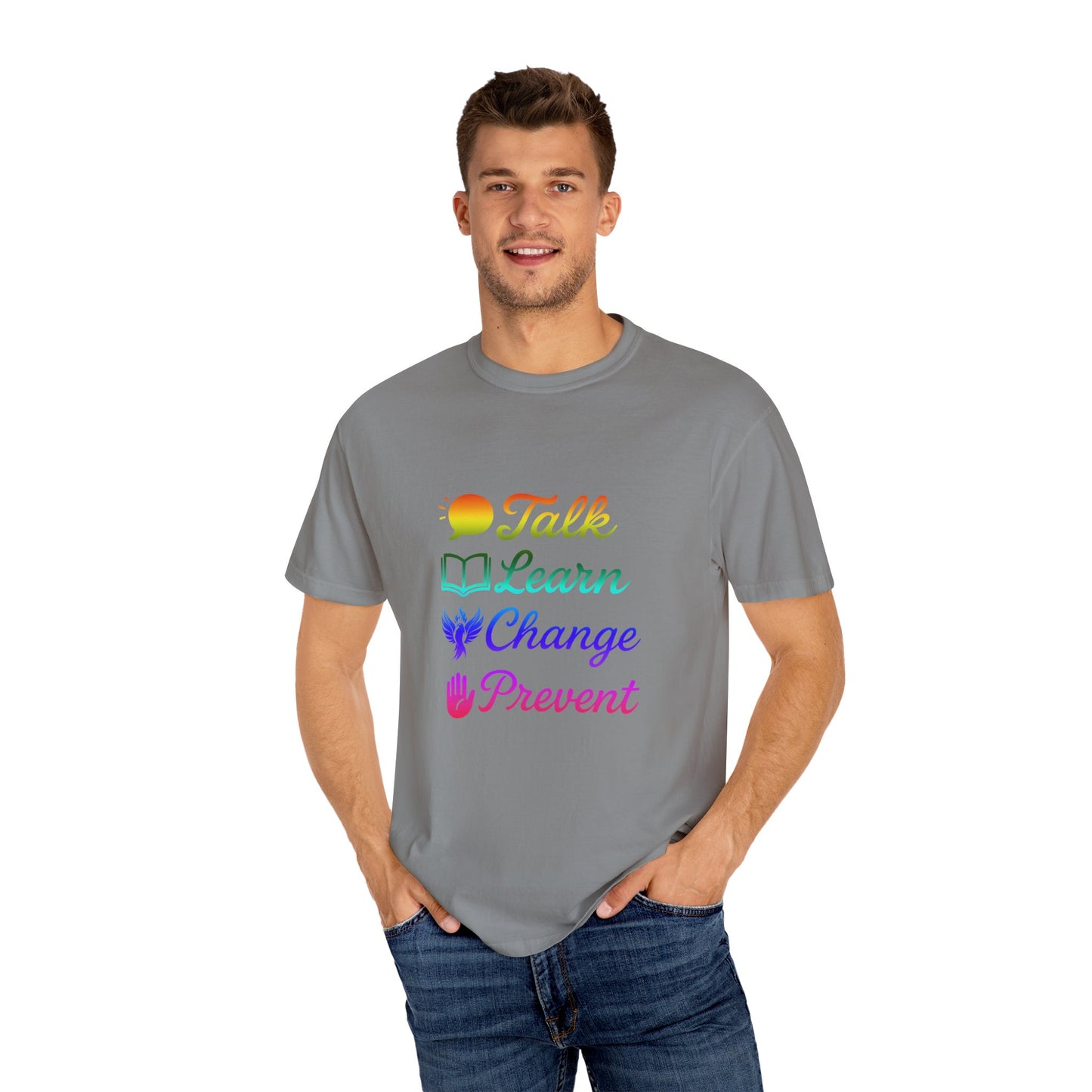 Inspirational Unisex T-Shirt - Talk Learn Change Prevent, Motivational Gift,
