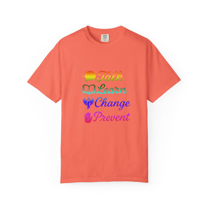 Inspirational Unisex T-Shirt - Talk Learn Change Prevent, Motivational Gift,