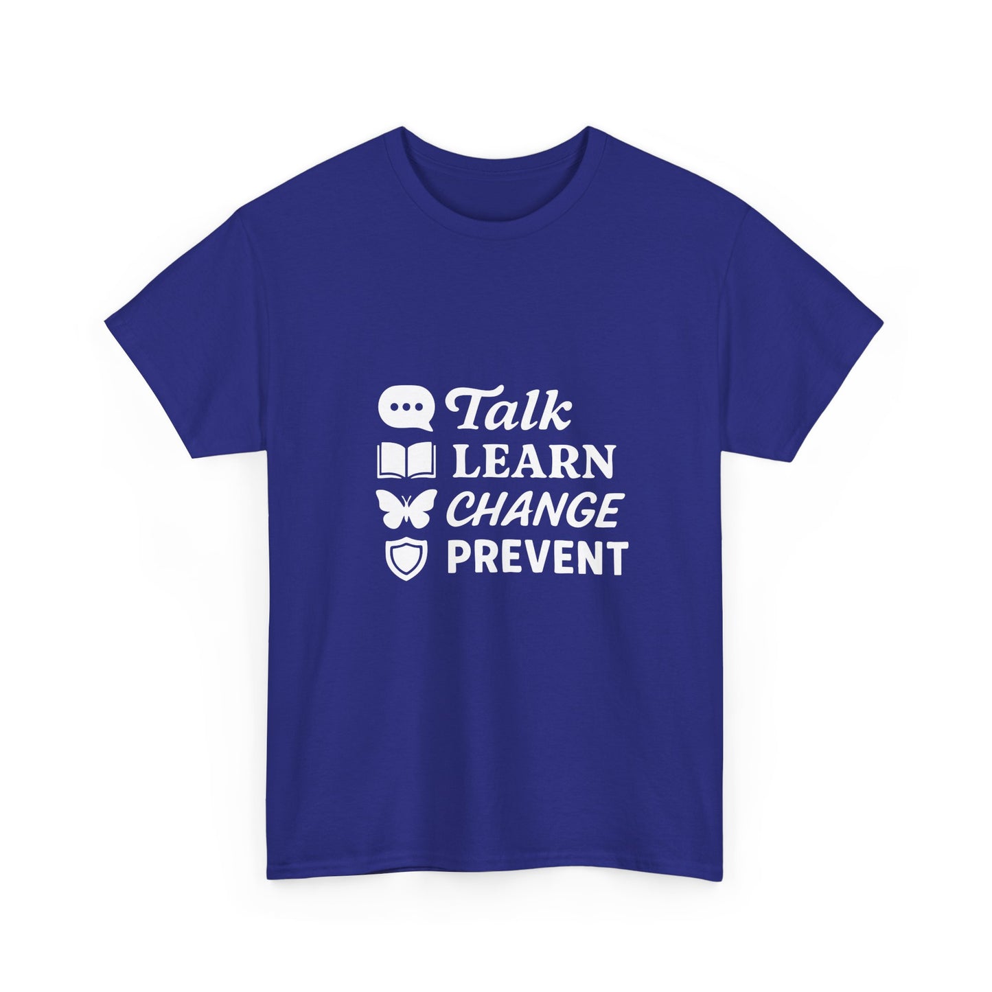 Gambling Addiction Recovery Awareness T-Shirt – Talk Learn Change Prevent Tee – bold white