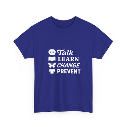 Gambling Addiction Recovery Awareness T-Shirt – Talk Learn Change Prevent Tee – bold white