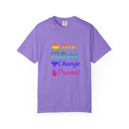 Inspirational Unisex T-Shirt - Talk Learn Change Prevent, Motivational Gift,