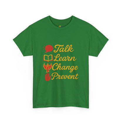 “Talk Learn Change Prevent T-Shirt | Gambling Addiction Recovery Tee | Phoenix Motivational Awareness Shirt by GambleFreeGear”