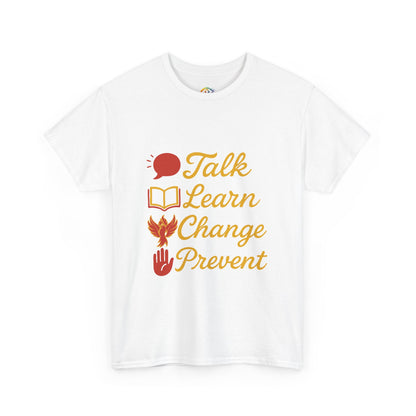 “Talk Learn Change Prevent T-Shirt | Gambling Addiction Recovery Tee | Phoenix Motivational Awareness Shirt by GambleFreeGear”