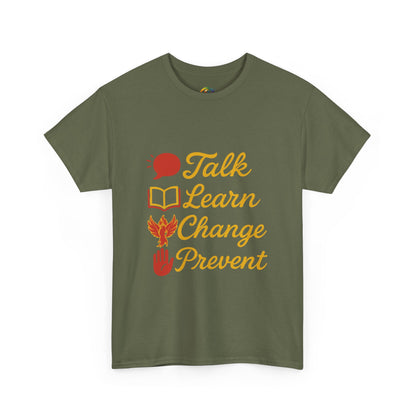 “Talk Learn Change Prevent T-Shirt | Gambling Addiction Recovery Tee | Phoenix Motivational Awareness Shirt by GambleFreeGear”