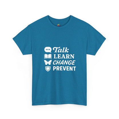 Empowering Message Tee - Talk, Learn, Change, Prevent, Unisex Fashion Top,