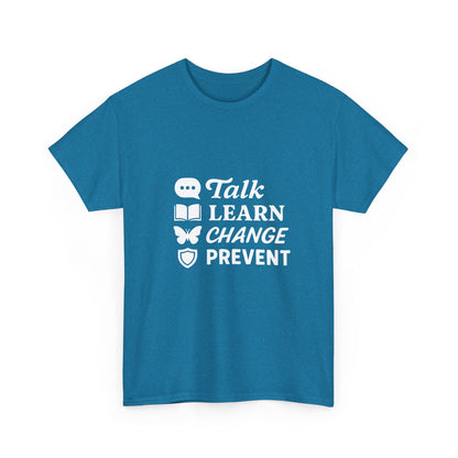 Gambling Addiction Recovery Awareness T-Shirt – Talk Learn Change Prevent Tee – bold white