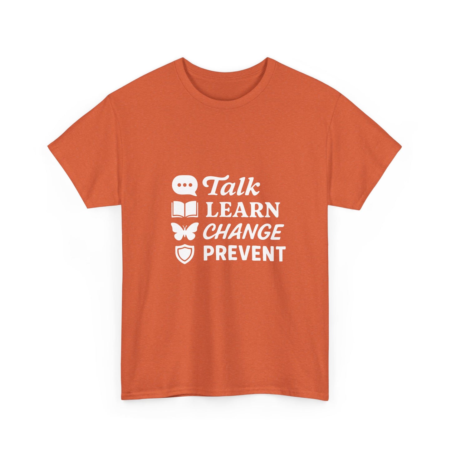 Gambling Addiction Recovery Awareness T-Shirt – Talk Learn Change Prevent Tee – bold white