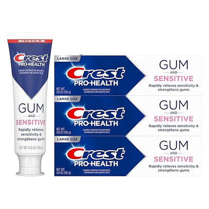 Crest Sensitive and Gum Toothpaste 4.8 oz (3 Pack), Relieves Sensitivity, Strengthens Gums, Anticavity, Clinically Proven, Antibacterial Toothpaste