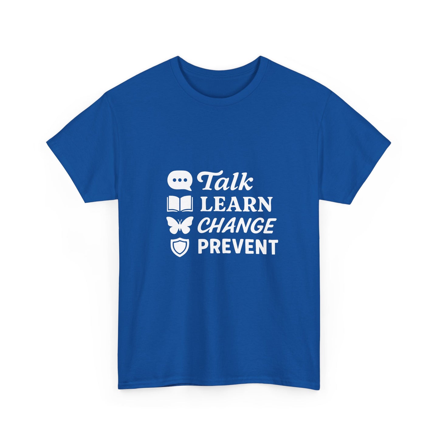 Gambling Addiction Recovery Awareness T-Shirt – Talk Learn Change Prevent Tee – bold white