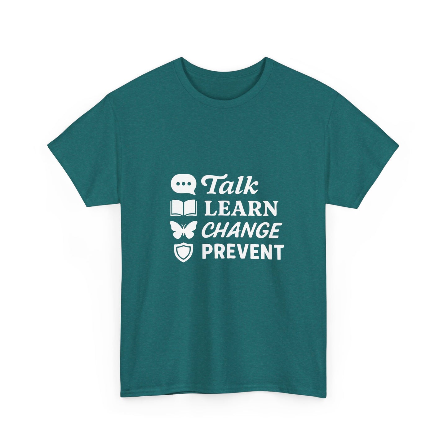Gambling Addiction Recovery Awareness T-Shirt – Talk Learn Change Prevent Tee – bold white